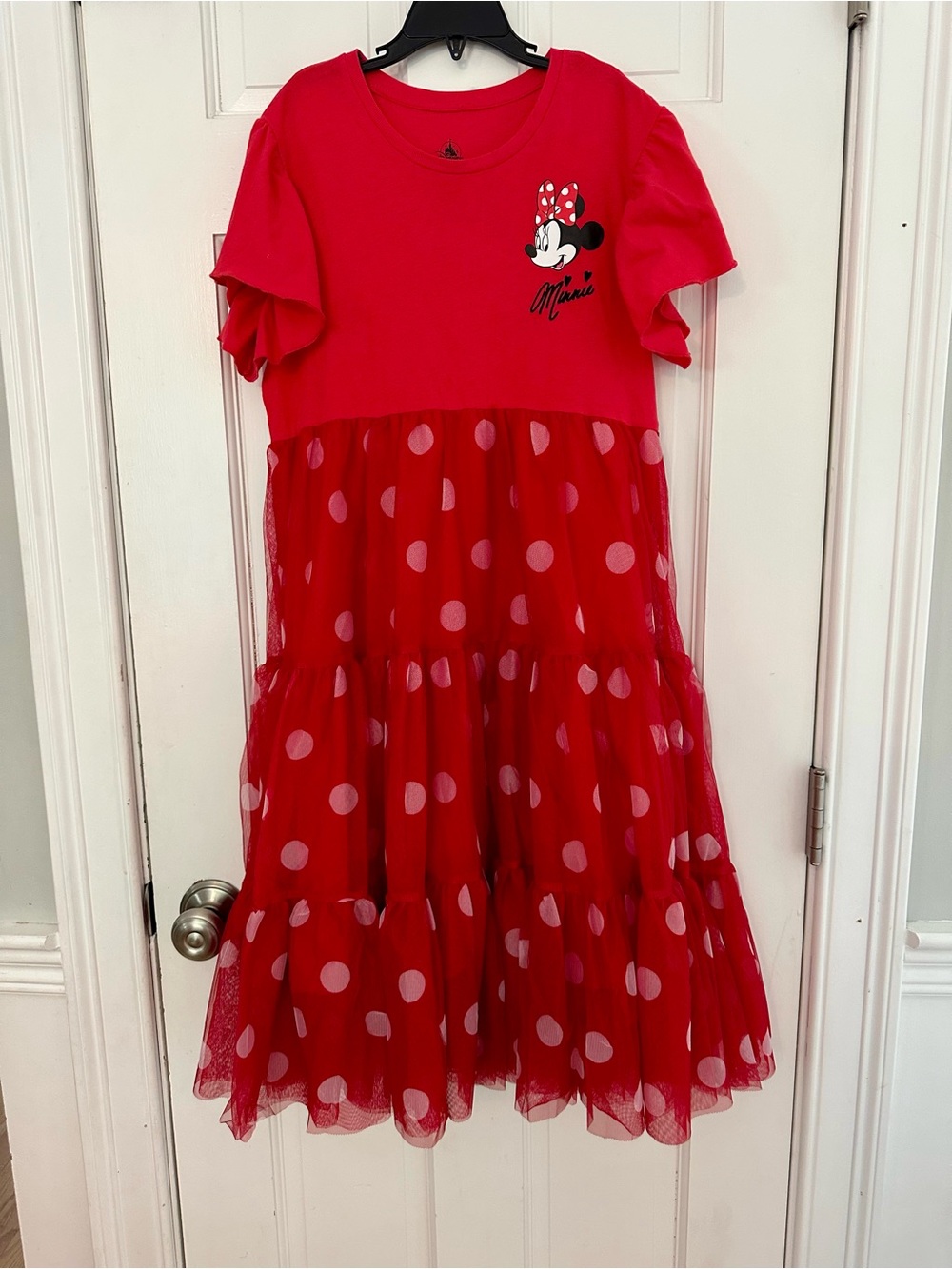 Disney Minnie Mouse Red Polka Dot Tulle Flutter Sleeve Dress Sz 150 (12-14)